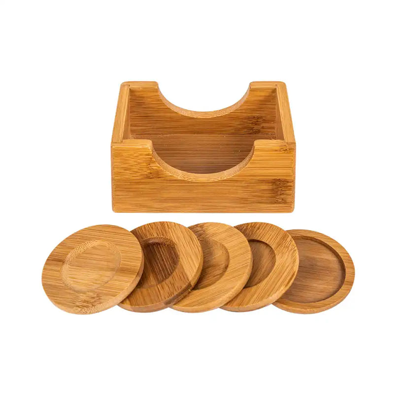 Högkvalitativ anpassad logotyp Bambu Coaster Set