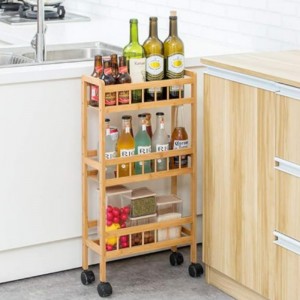 Bambu 3-Tier Kitchen Storage Cart Slim Slide Out Rolling Pantry Hylla Organizer Rack